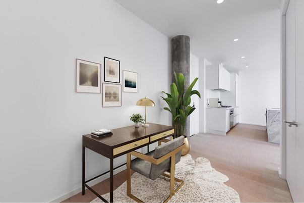 Home Office, Interior, Recessed Lighting, Wood Texture Flooring