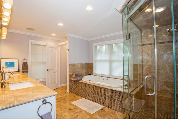 Bathroom, Dual Sink Vanities, Glass Shower, Interior, Recessed Lighting