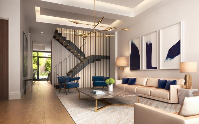 Interior, Living room, Pendant Lights, Recessed Lighting, Wood Texture Flooring