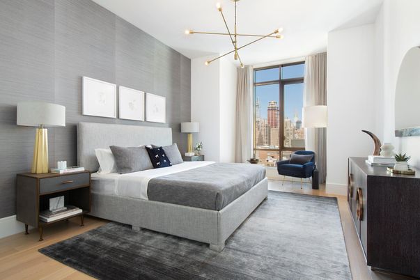 Bedroom, Interior, Pendant Lights, Wood Texture Flooring
