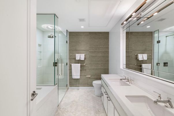 Bathroom, Dual Sink Vanities, Glass Shower, Interior, Recessed Lighting
