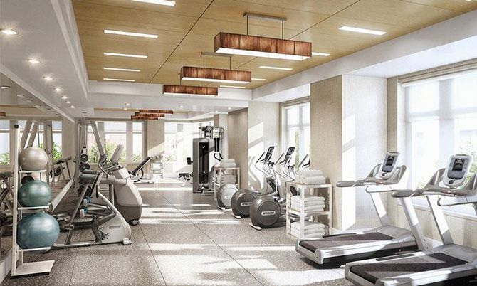 Fitness Equipment, Gym, Interior, Pendant Lights, Recessed Lighting