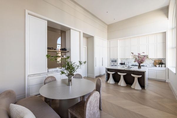 Dining room, Interior, Kitchen, Stainless Steel Appliances, Wood Texture Flooring