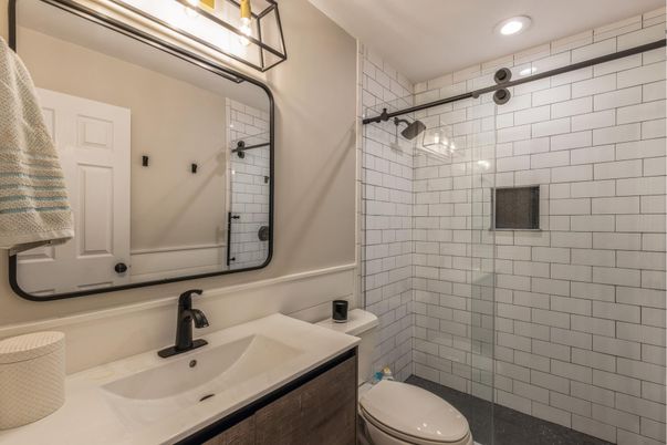 Bathroom, Glass Shower, Interior, Recessed Lighting