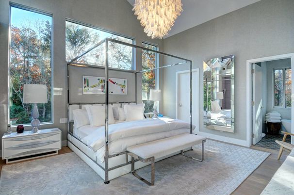 Bedroom, Chandelier, Interior, Wood Texture Flooring