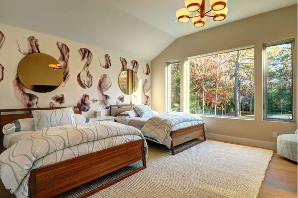Bedroom, Chandelier, Interior, Wood Texture Flooring