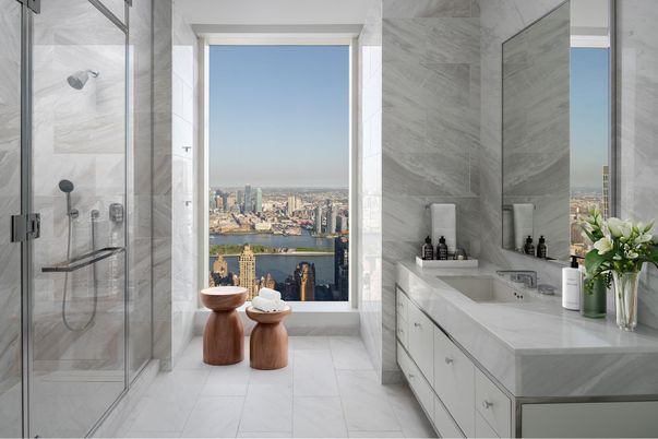 Bathroom, Glass Shower, Interior, Marble, Marble Walls