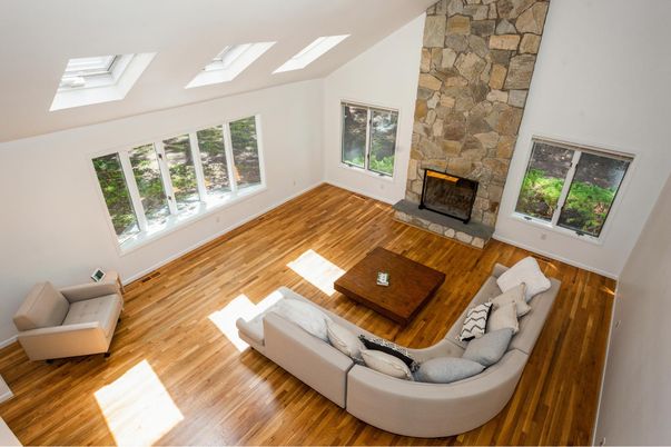 Fireplace, Interior, Living room, Stone Walls, Wood Texture Flooring