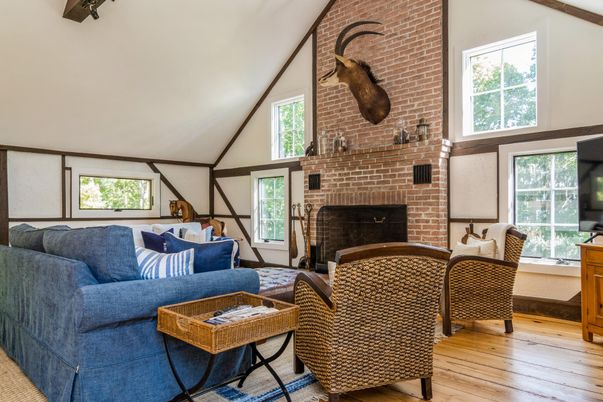 Fireplace, Interior, Living room, Stone Walls, Wood Texture Flooring