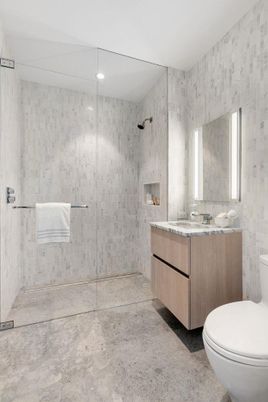 Bathroom, Glass Shower, Interior, Recessed Lighting