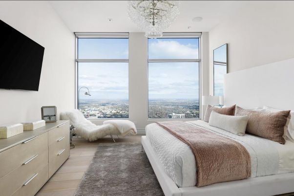 Bedroom, Chandelier, Interior, Wood Texture Flooring