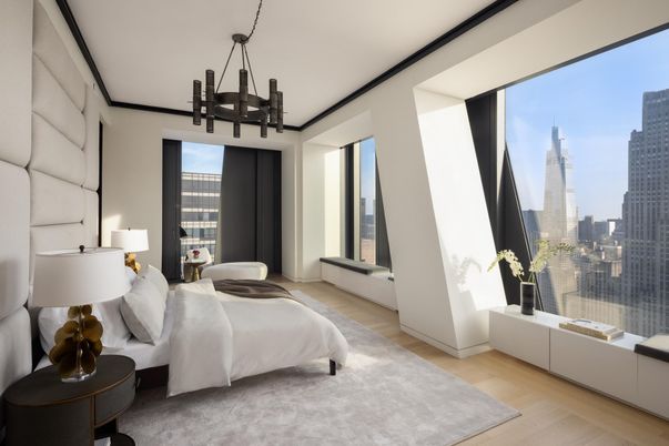 Bedroom, Chandelier, Interior, Pendant Lights, Wood Texture Flooring