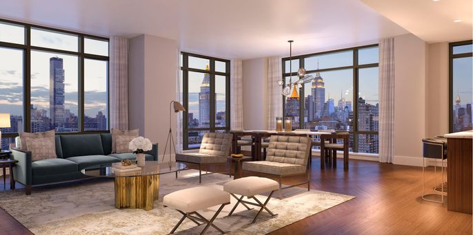 Dining room, Interior, Living room, Pendant Lights, Recessed Lighting, Wood Texture Flooring