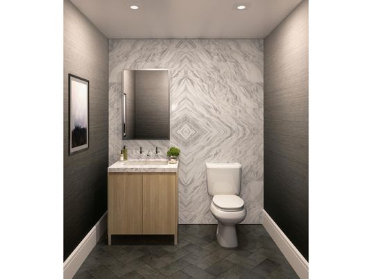 Bathroom, Interior, Marble Walls, Recessed Lighting