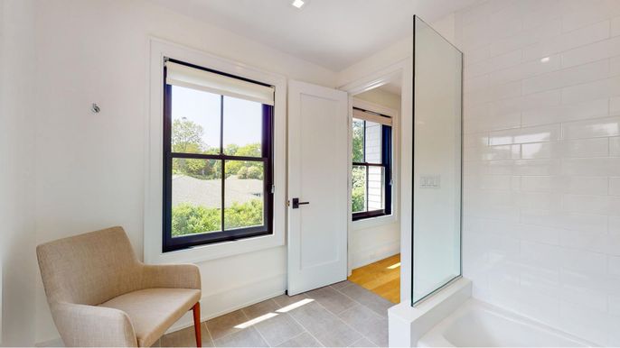 Bathroom, Interior, Recessed Lighting, Wood Texture Flooring