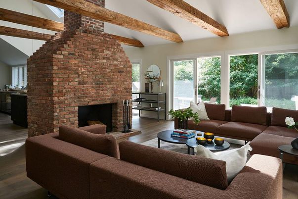 Fireplace, Interior, Living room, Stone Walls, Wooden Beams, Wood Texture Flooring