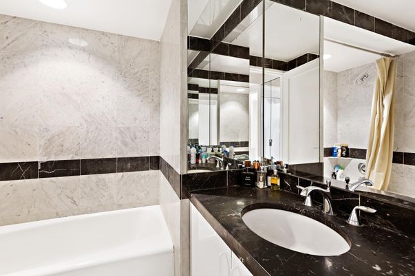 Bathroom, Interior, Marble Walls, Recessed Lighting
