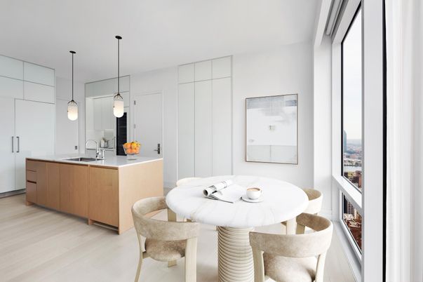 Dining room, Interior, Kitchen, Pendant Lights, Wood Texture Flooring