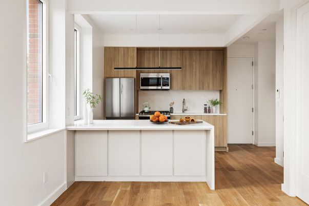 Interior, Kitchen, Pendant Lights, Stainless Steel Appliances, Wood Texture Flooring