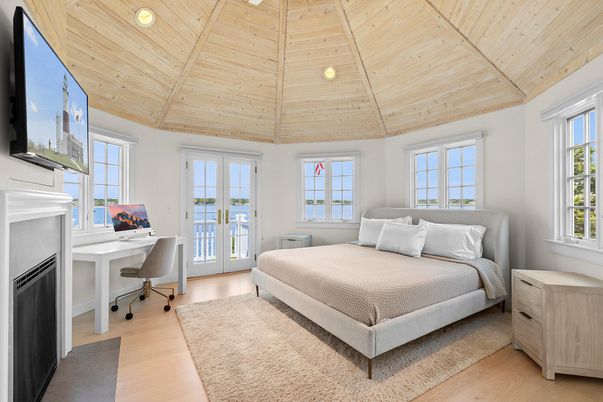 Bedroom, Fireplace, Home Office, Interior, Wooden Ceilings, Wood Texture Flooring