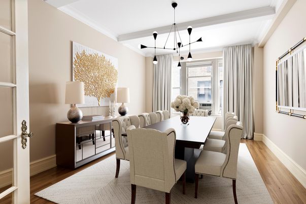 Dining room, Interior, Pendant Lights, Wood Texture Flooring