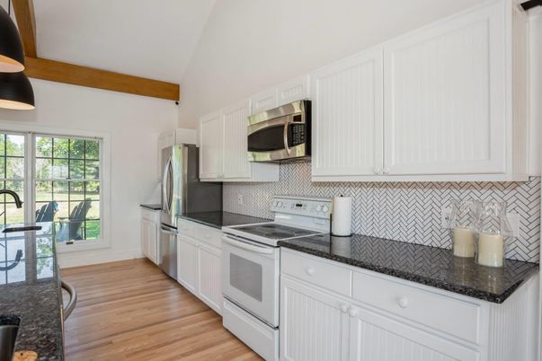 Interior, Kitchen, Stainless Steel Appliances, Wooden Beams, Wood Texture Flooring