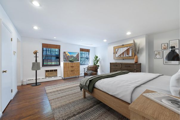 Bedroom, Interior, Recessed Lighting, Wood Texture Flooring