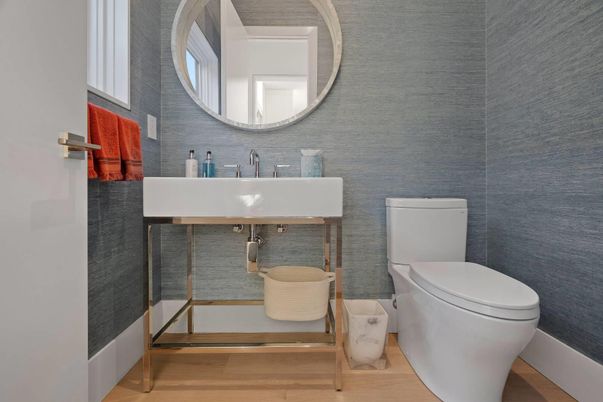 Bathroom, Glass Shower, Interior, Wood Texture Flooring