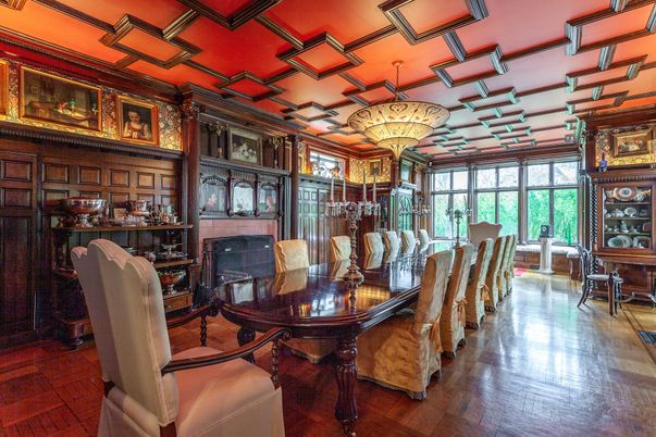 Dining room, Fireplace, Interior, Wood Texture Flooring