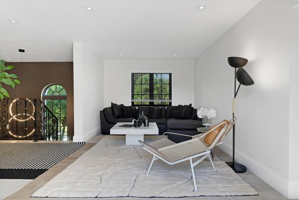 Interior, Living room, Recessed Lighting, Wood Texture Flooring