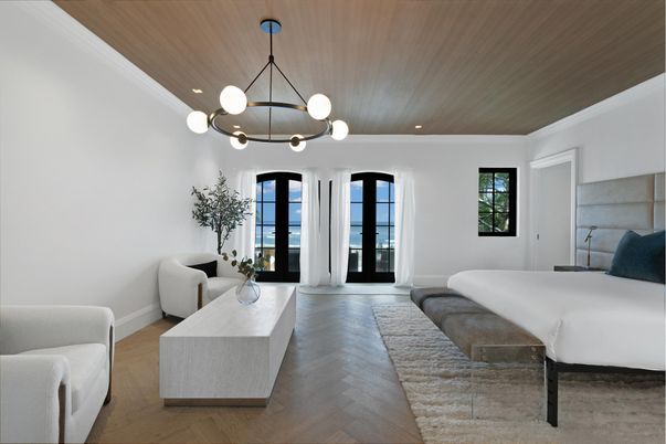 Bedroom, Interior, Pendant Lights, Wooden Ceilings, Wood Texture Flooring