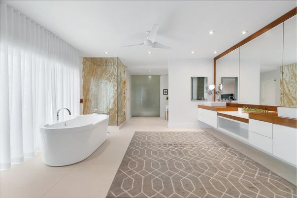 Bathroom, Dual Sink Vanities, Free Standing Baths, Interior, Recessed Lighting