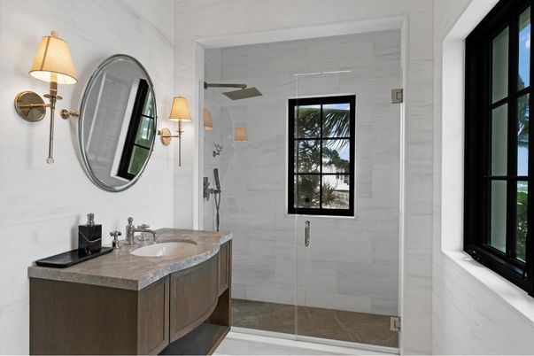 Bathroom, Glass Shower, Interior, Marble Walls
