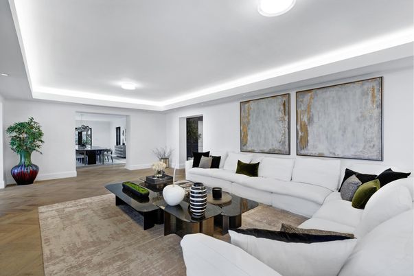 Interior, Living room, Recessed Lighting, Wood Texture Flooring