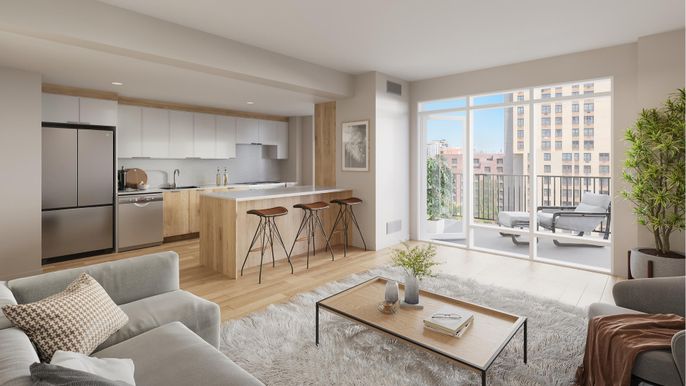 Interior, Kitchen, Living room, Recessed Lighting, Stainless Steel Appliances, Wood Texture Flooring