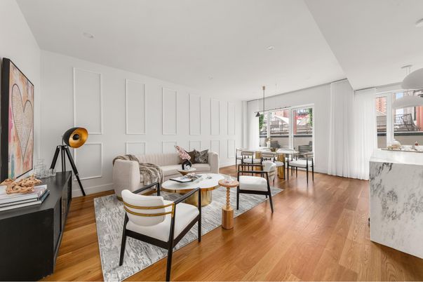 Dining room, Interior, Living room, Pendant Lights, Wood Texture Flooring