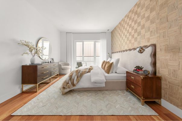 Bedroom, Interior, Recessed Lighting, Wood Texture Flooring