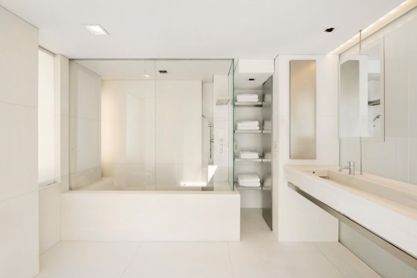 Bathroom, Glass Shower, Interior, Recessed Lighting