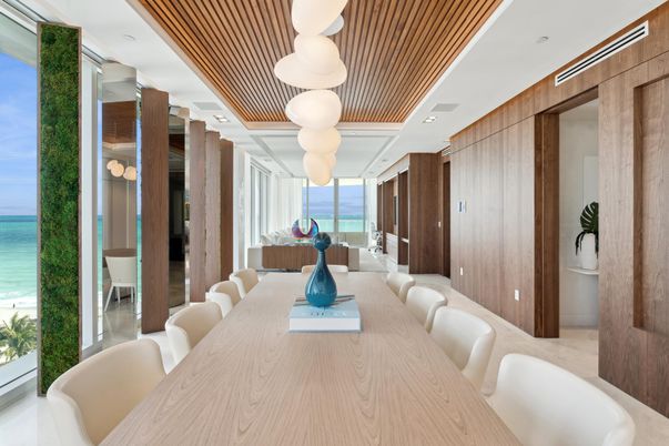 Dining room, Interior, Pendant Lights, Water