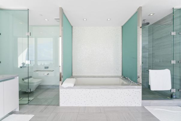 Bathroom, Glass Shower, Interior, Recessed Lighting