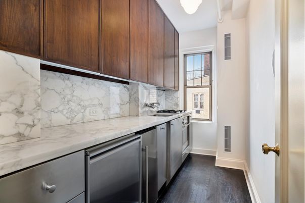 Interior, Kitchen, Marble Walls, Wood Texture Flooring