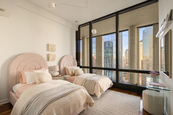Bedroom, Interior, Pendant Lights, Wood Texture Flooring