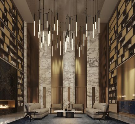 Fireplace, Interior, Living room, Marble Walls, Pendant Lights