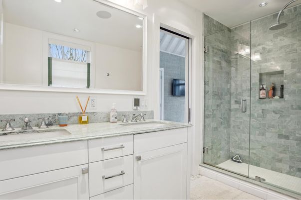 Bathroom, Dual Sink Vanities, Glass Shower, Interior, Recessed Lighting