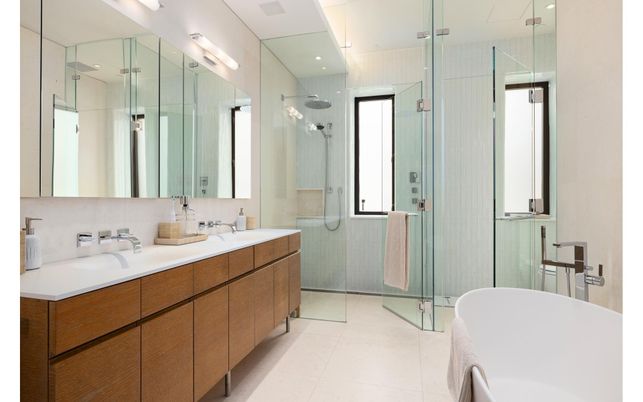 Bathroom, Dual Sink Vanities, Free Standing Baths, Glass Shower, Interior, Recessed Lighting