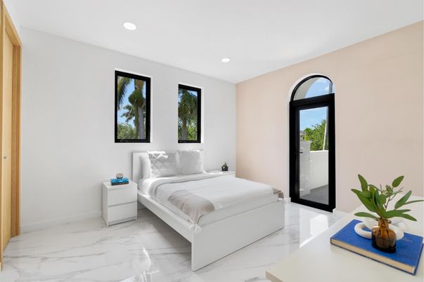 Bedroom, Interior, Marble, Recessed Lighting