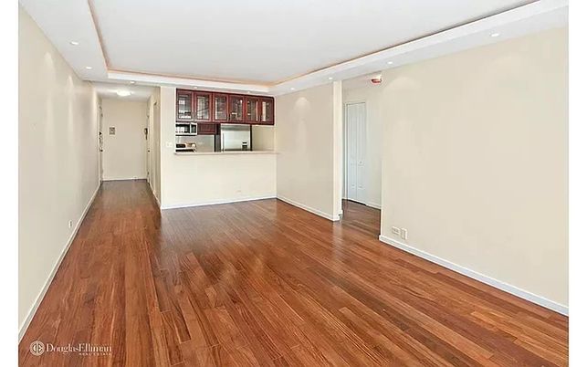 Empty room, Interior, Kitchen, Recessed Lighting, Wood Texture Flooring