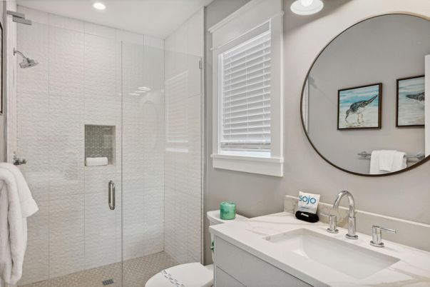 Bathroom, Glass Shower, Interior, Recessed Lighting