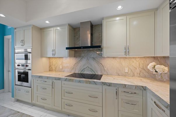 Interior, Kitchen, Marble, Recessed Lighting, Stainless Steel Appliances