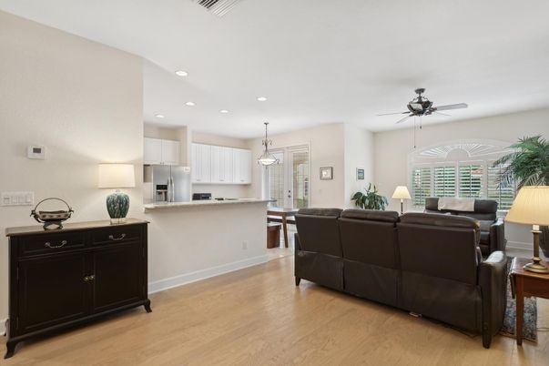 Interior, Kitchen, Living room, Pendant Lights, Recessed Lighting, Stainless Steel Appliances, Wood Texture Flooring